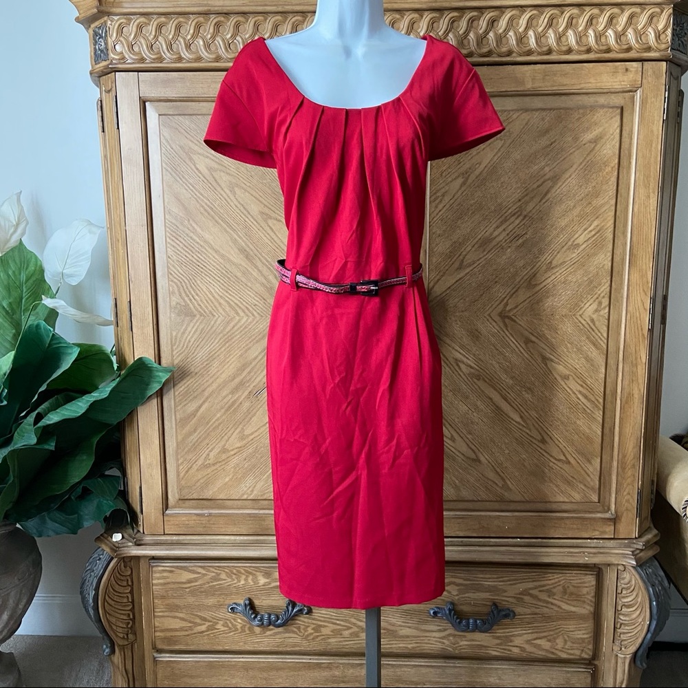 Olivia Matthews Red Snake Print Belt Midi Dress